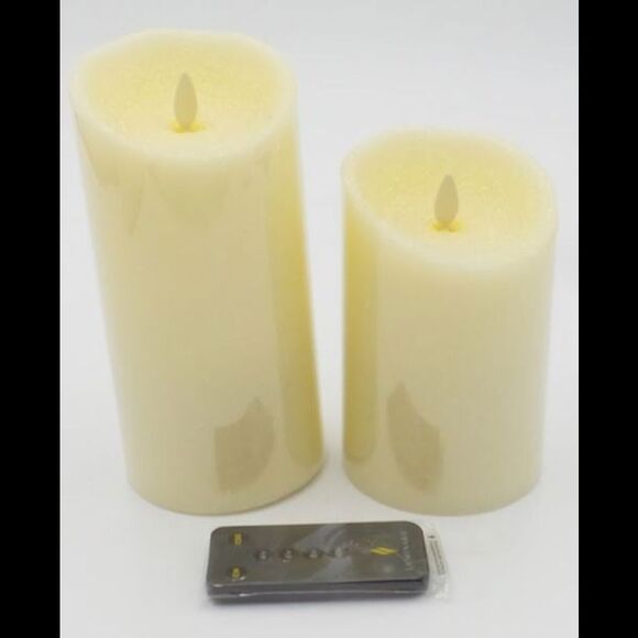 Luminara Flameless 5" and 7" Smooth Pillars w/ Remote Ivory -Set of 2 - Picture 1 of 2